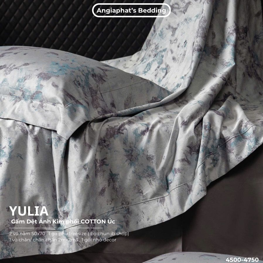 Set Chăn Ga Luxury - Gấm Siêu Mịn - YULIA GHI