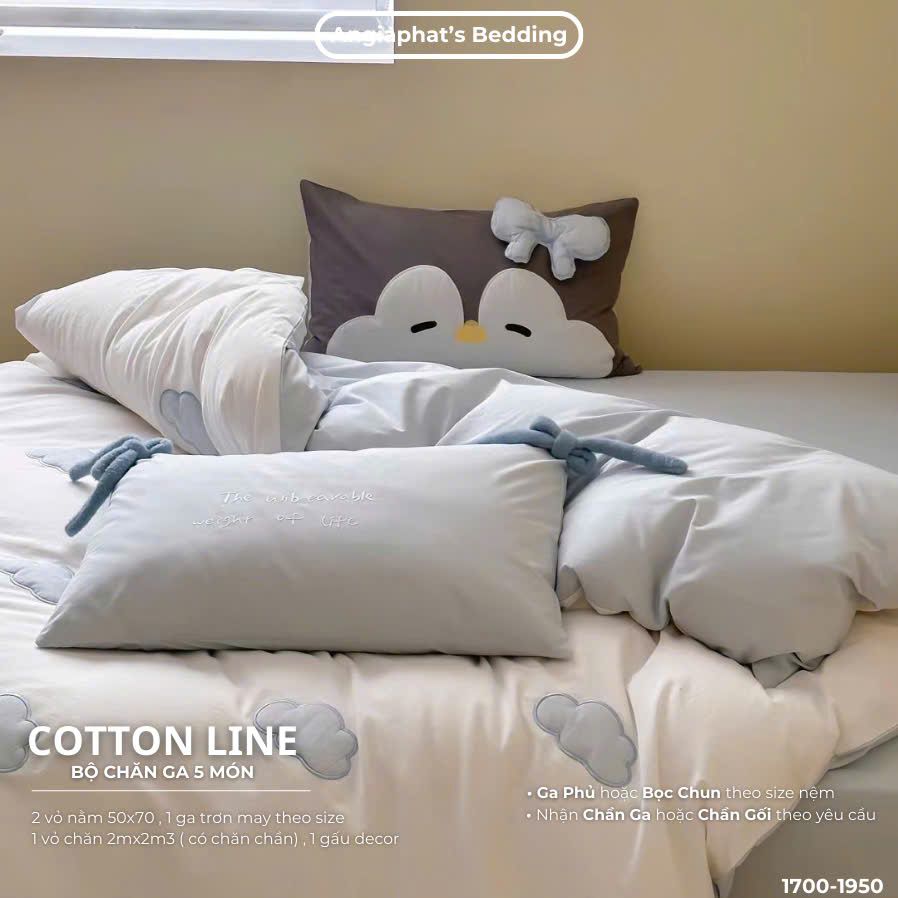 Bộ Chăn Ga Cotton Linen Kids / Cho Bé - Cánh cụt