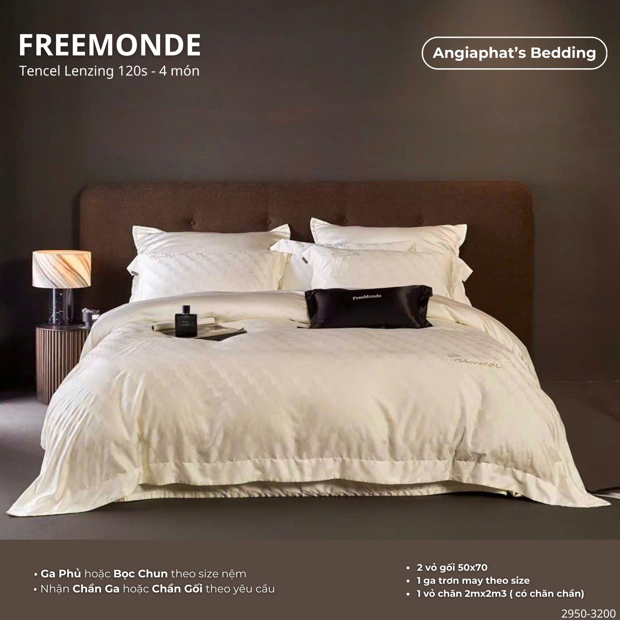 Set Chăn Ga Tencel 120s Freemonce Dệt Vân Chìm - Màu 1