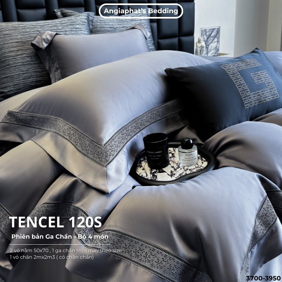 Set Chăn Ga Tencel 120s - 5 MÓN - GA TRẦN PHỦ - MÀU 1