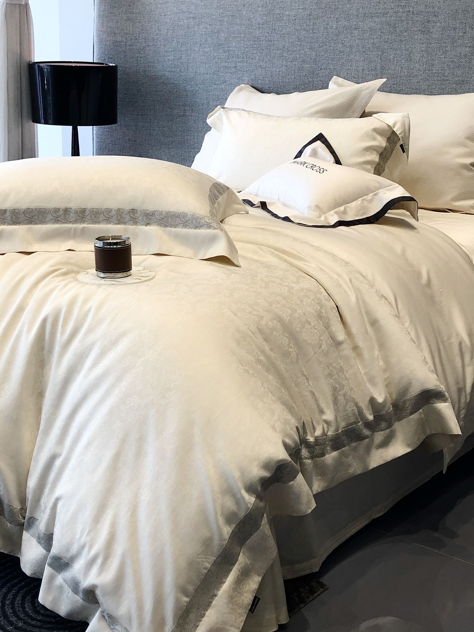 Set Chăn Ga Tencel 120s Markcross Dệt Vân Chìm - Màu Trắng Kem