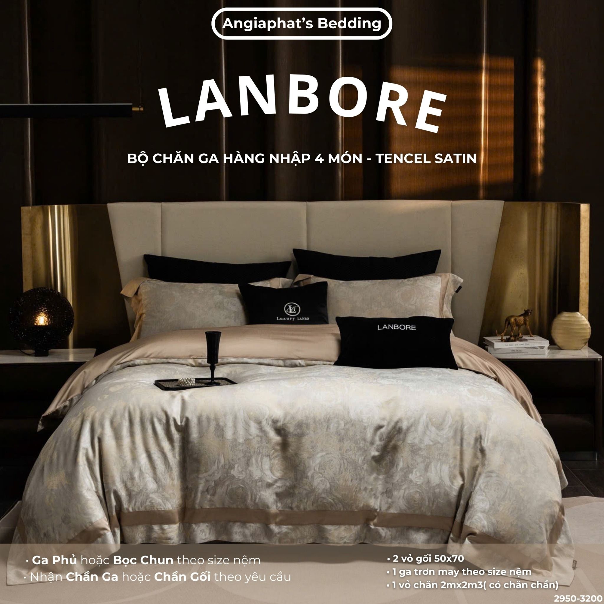 Set Chăn Ga Tencel 100s Dệt Hoa - Lanbore