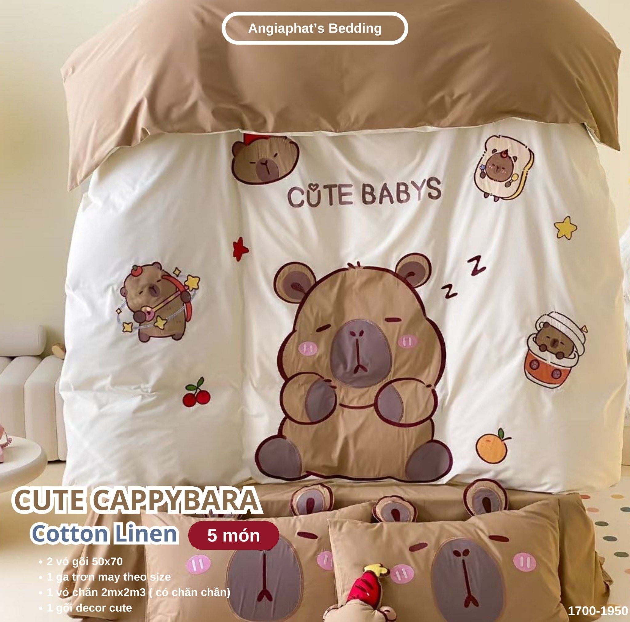 Bộ Chăn Ga Cotton Linen Kids - Capybara
