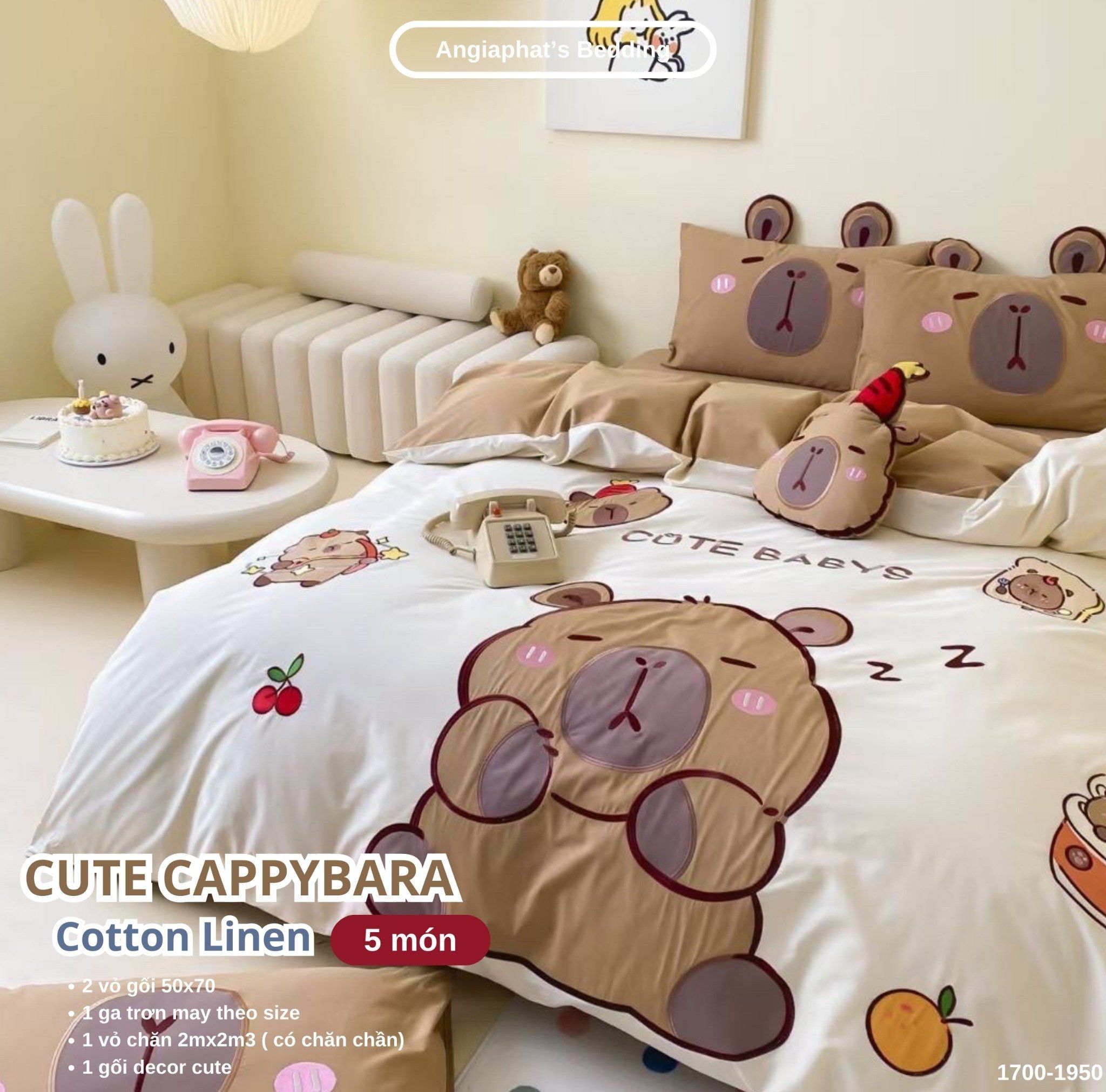 Bộ Chăn Ga Cotton Linen Kids - Capybara