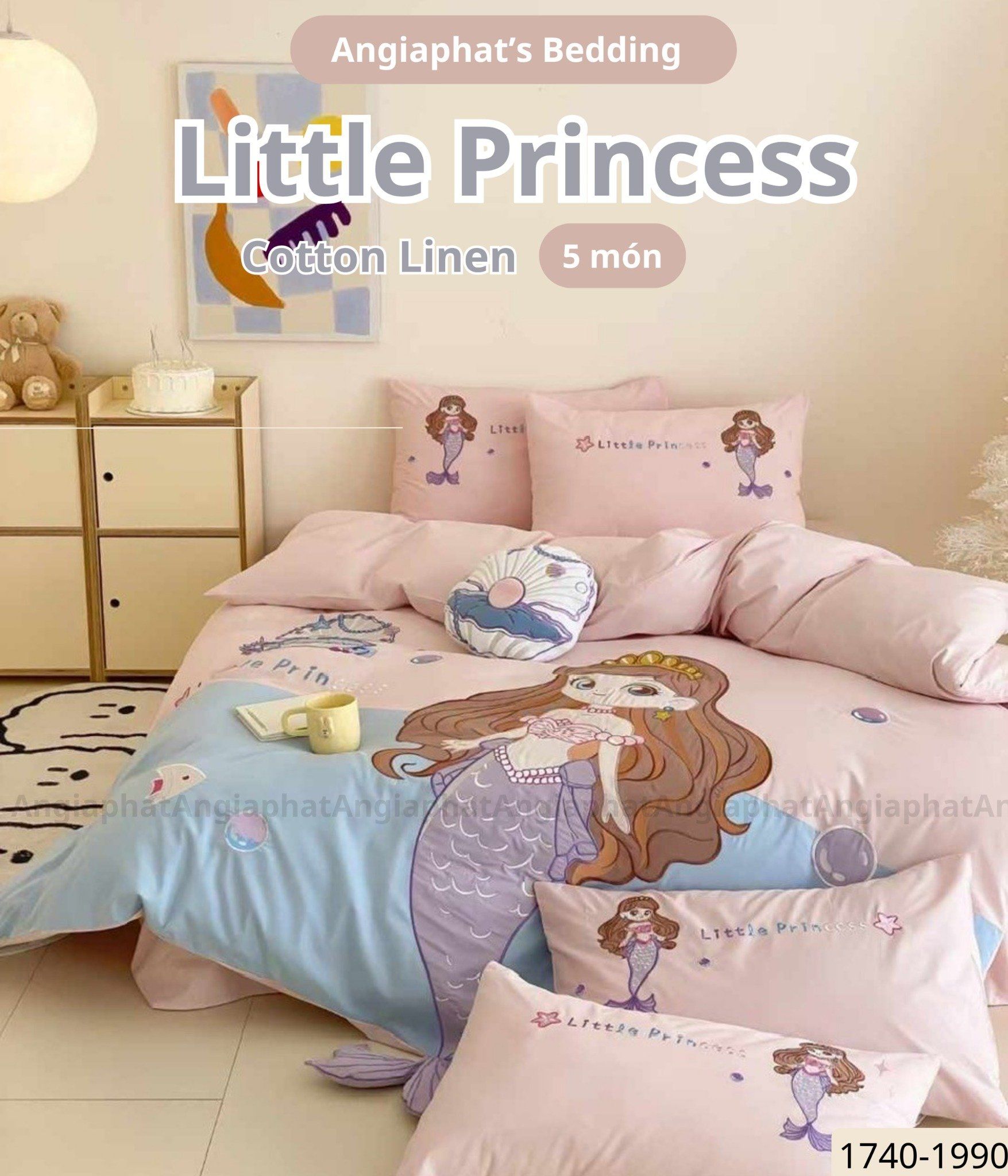 Bộ Chăn Ga Cotton Linen Kids - Tiên Cá
