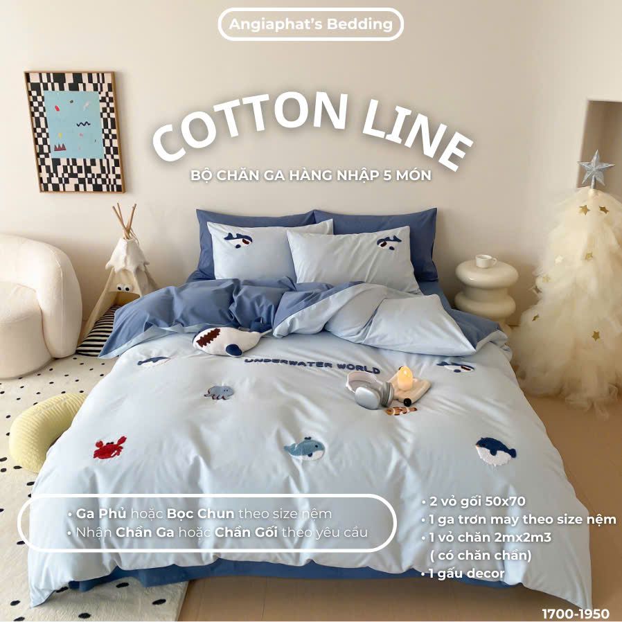 Bộ Chăn Ga Cotton Linen Kids / Cho Bé - Underwater