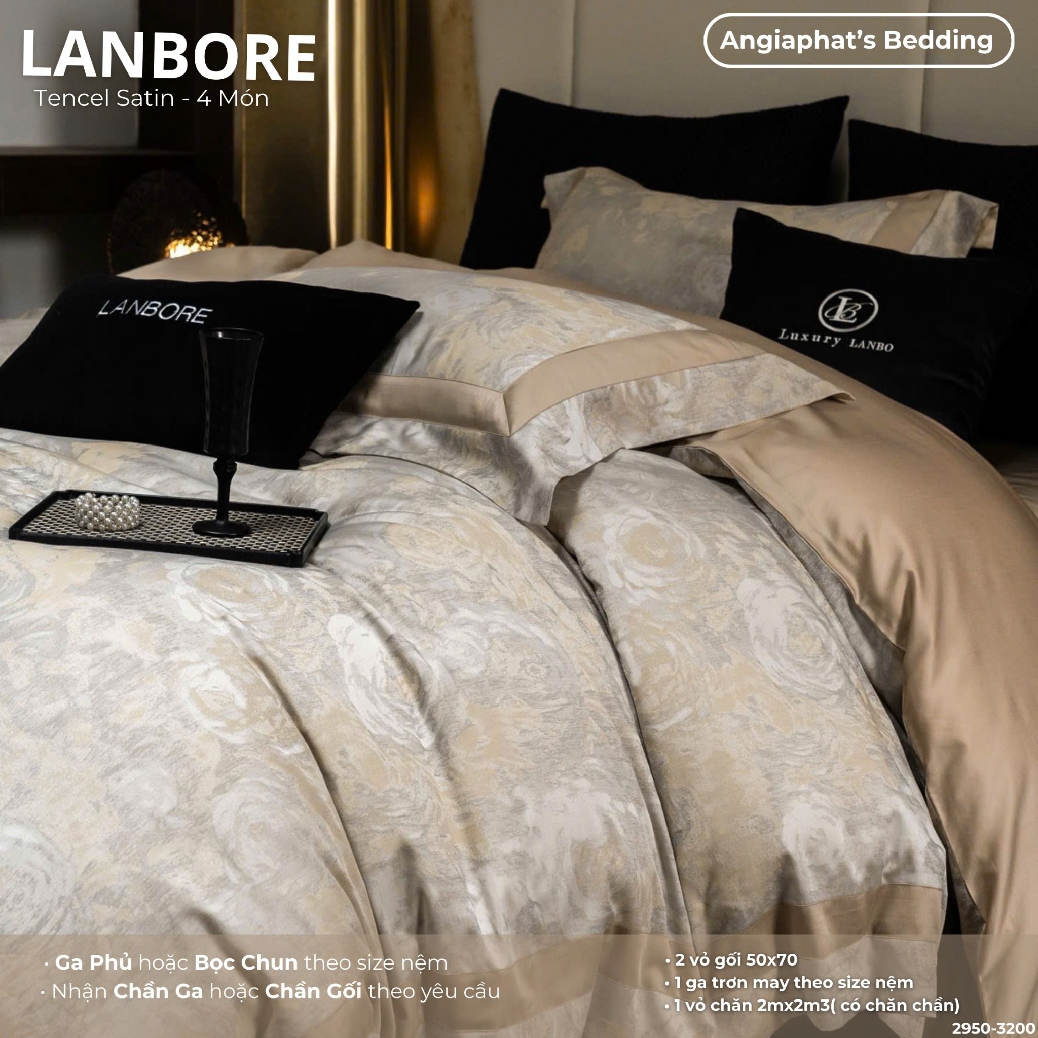 Set Chăn Ga Tencel 100s Dệt Hoa - Lanbore