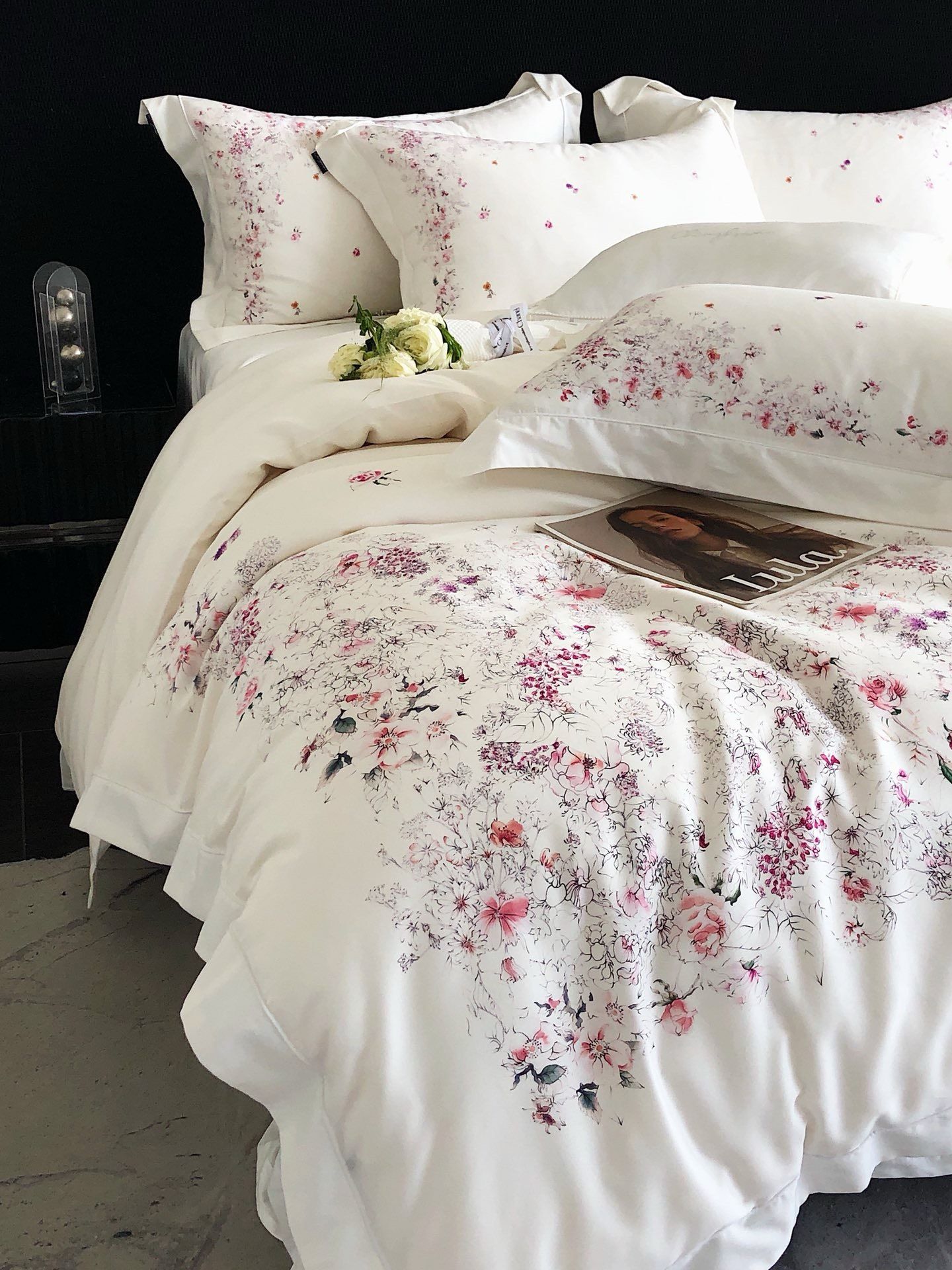 Bộ Chăn Ga Tencel Pima 100s Chingshuan - Hoa Trắng