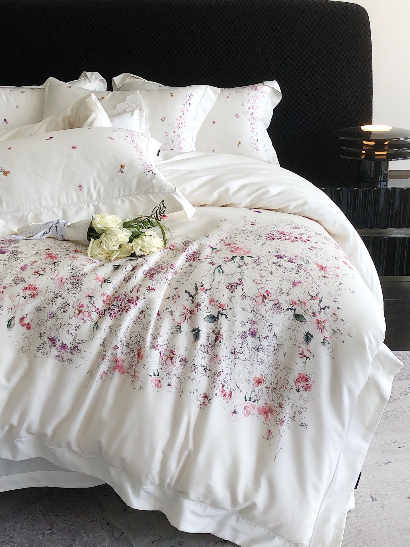 Bộ Chăn Ga Tencel Pima 100s Chingshuan - Hoa Trắng