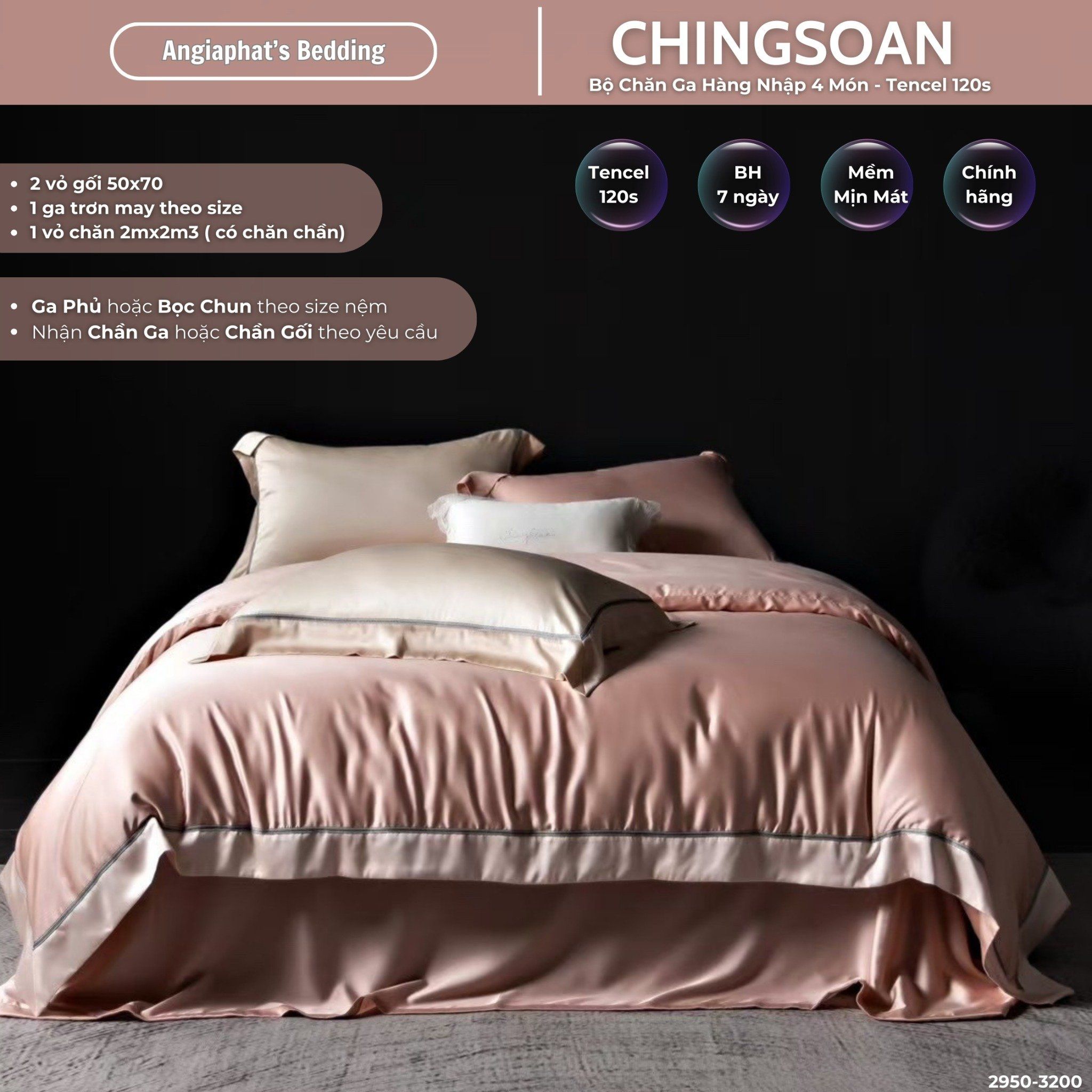 Set Chăn Ga Tencel 120s Chingsuan Viền - Màu 2