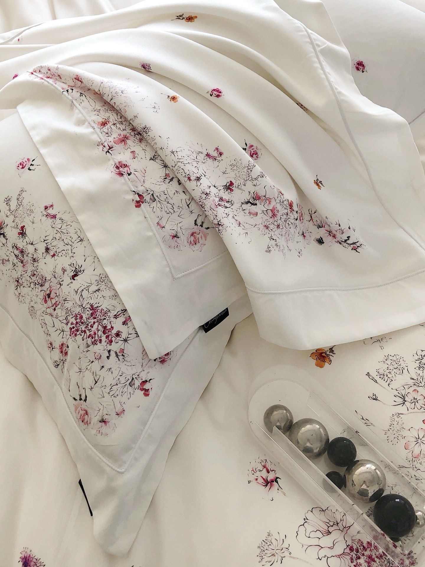 Bộ Chăn Ga Tencel Pima 100s Chingshuan - Hoa Trắng