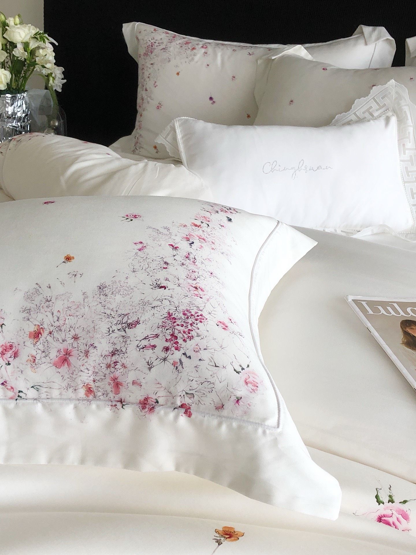Bộ Chăn Ga Tencel Pima 100s Chingshuan - Hoa Trắng
