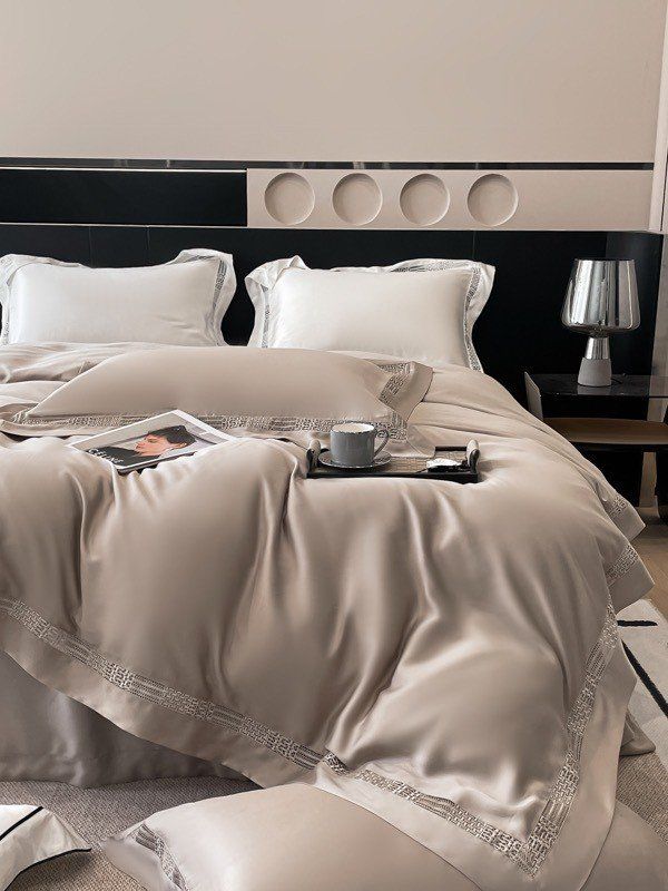 Bộ Chăn Ga Tencel 100s Viền - Be