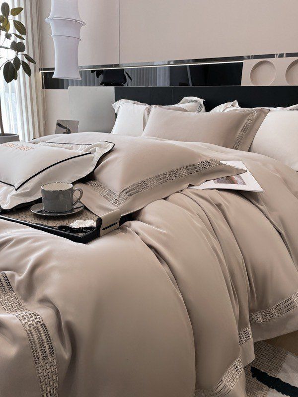 Bộ Chăn Ga Tencel 100s Viền - Be