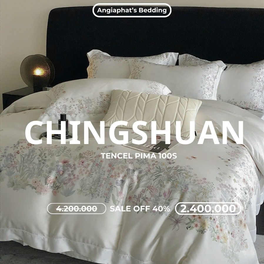Bộ Chăn Ga Tencel Pima 100s Chingshuan - Hoa Trắng