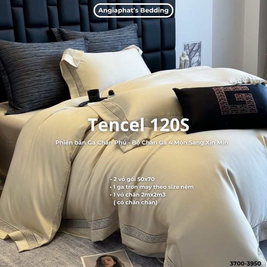 Set Chăn Ga Tencel 120s - 5 MÓN - GA TRẦN PHỦ - MÀU 3