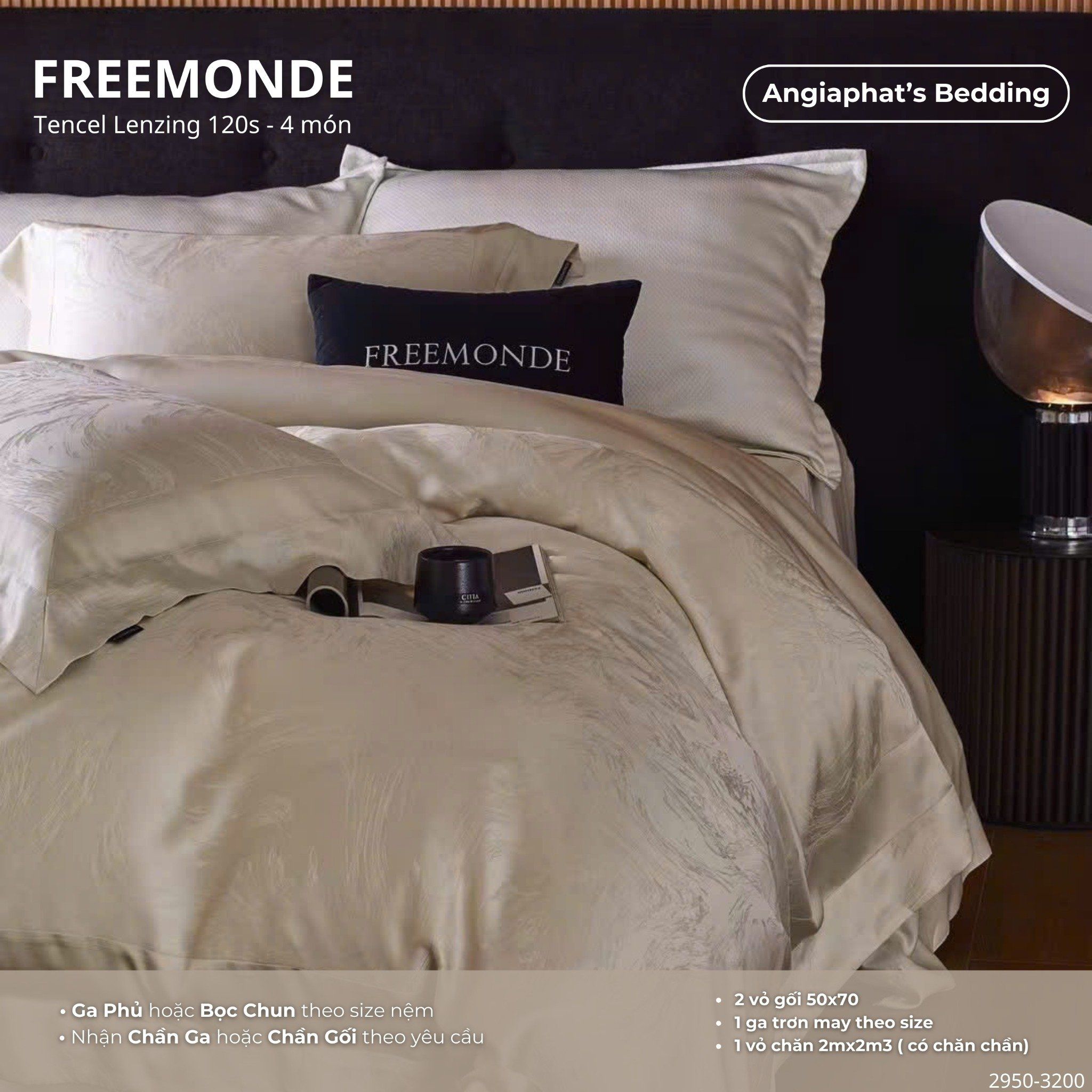 Set Chăn Ga Tencel 120s Freemonce Dệt Vân Chìm - Màu 3