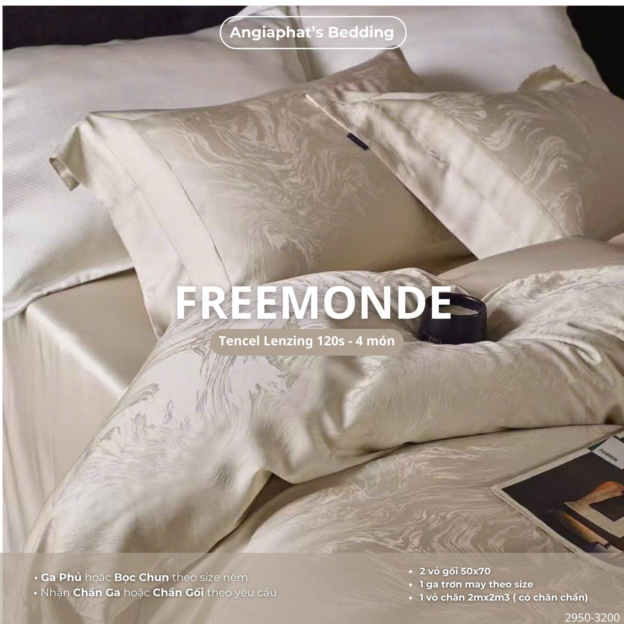 Set Chăn Ga Tencel 120s Freemonce Dệt Vân Chìm - Màu 3