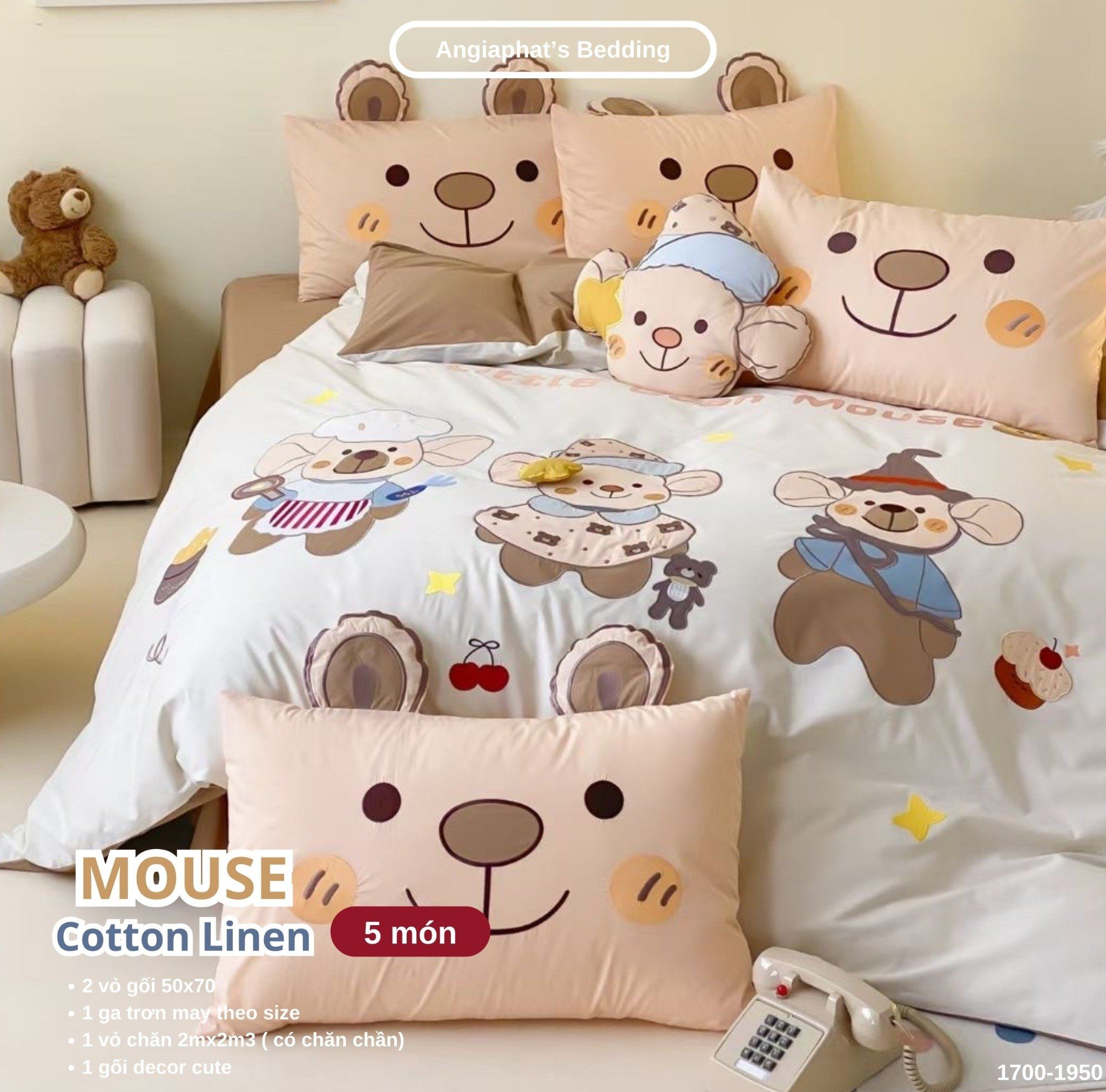 Bộ Chăn Ga Cotton Linen Kids / Cho Bé - Cute Mouse