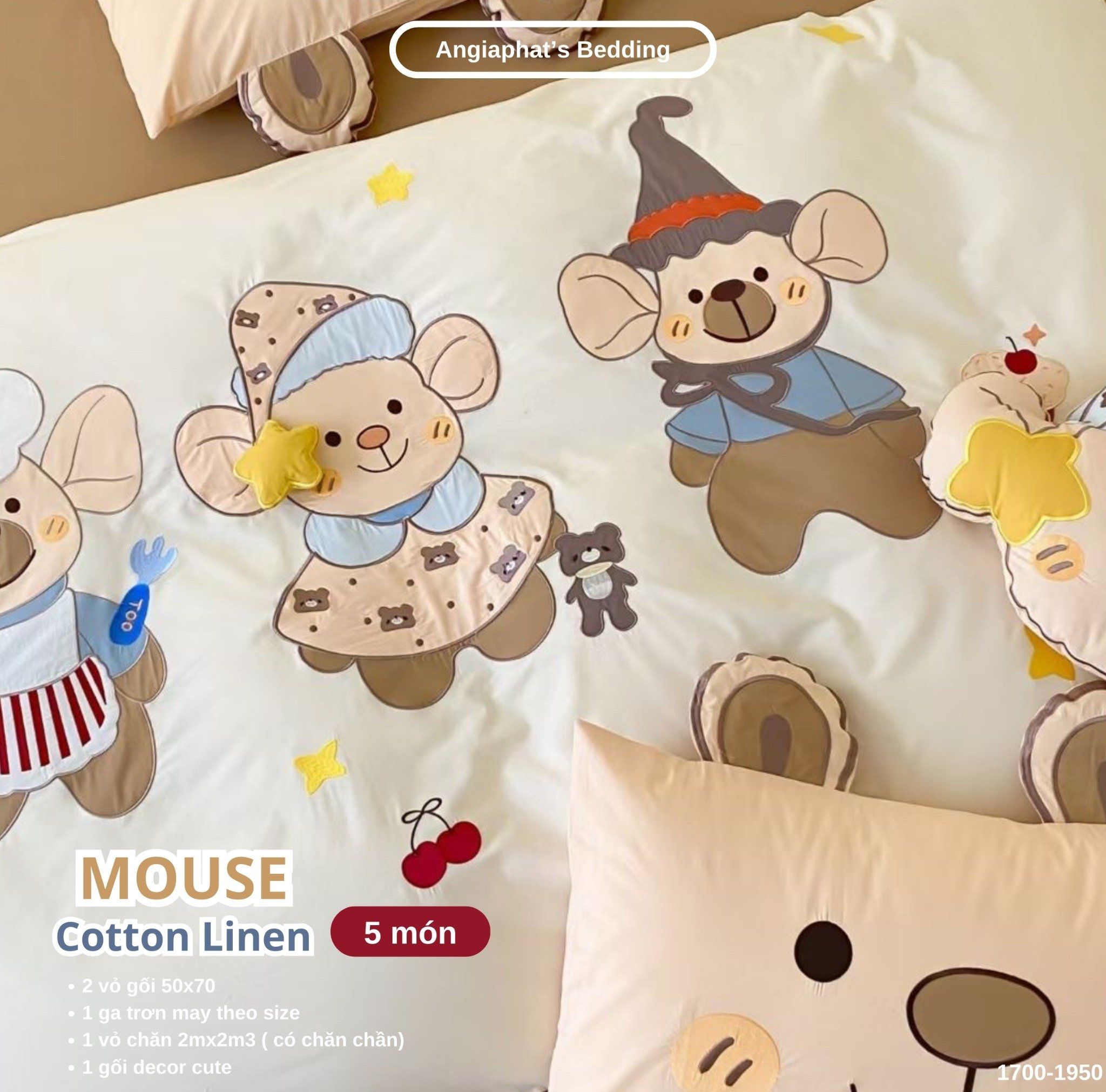 Bộ Chăn Ga Cotton Linen Kids / Cho Bé - Cute Mouse