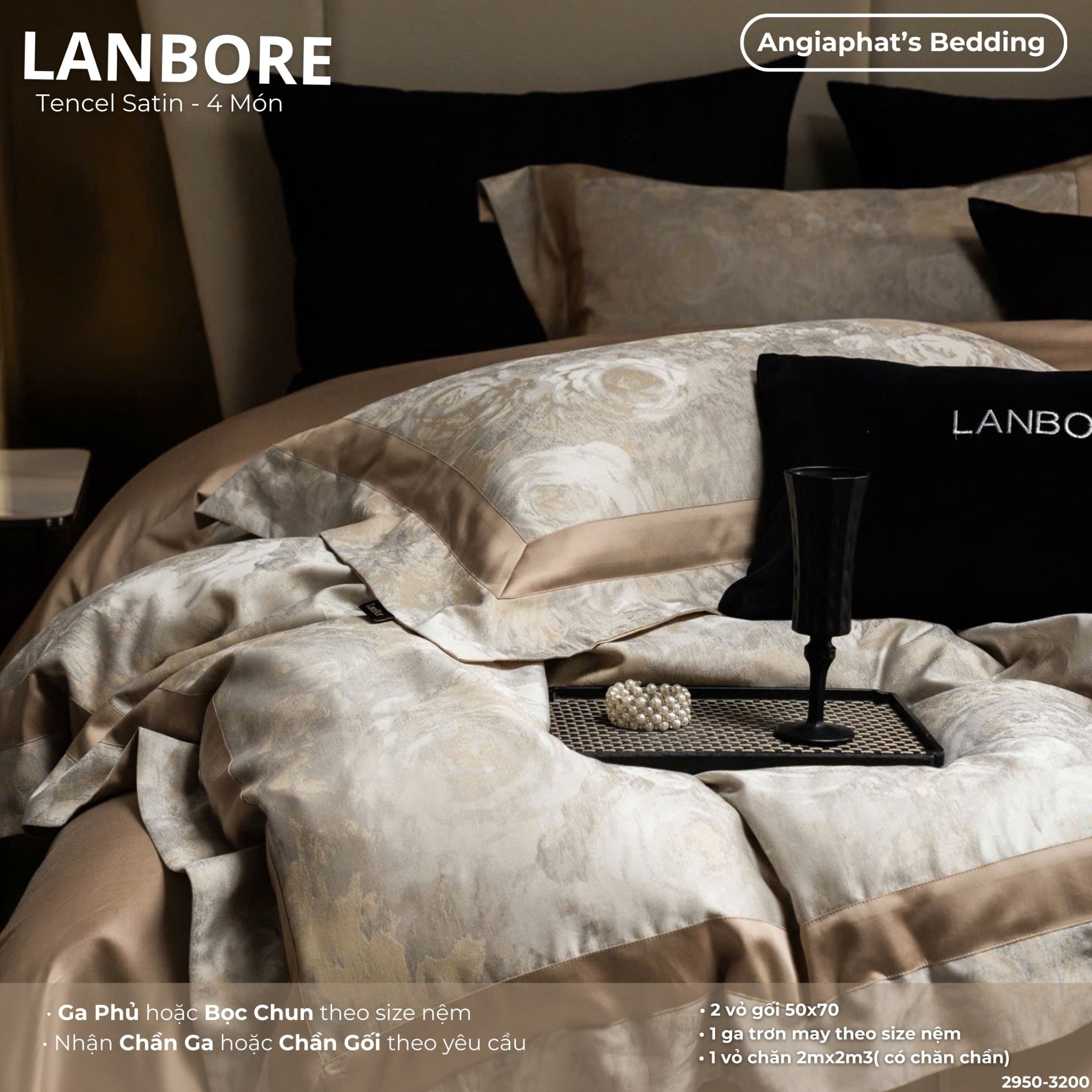 Set Chăn Ga Tencel 100s Dệt Hoa - Lanbore