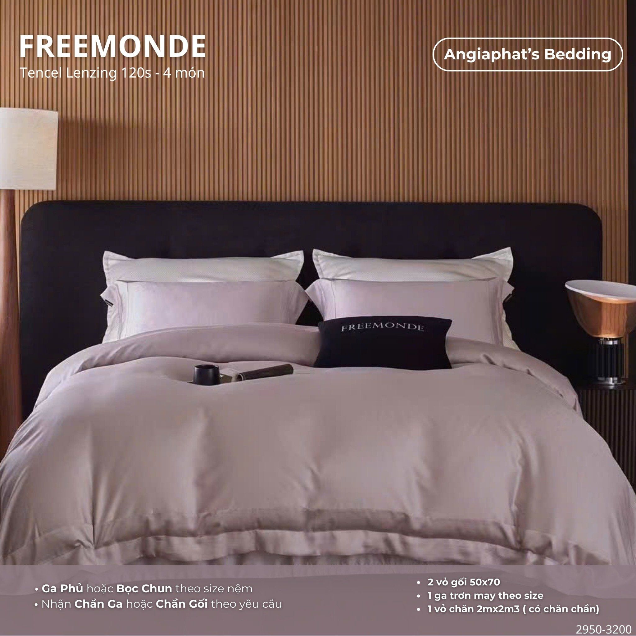 Set Chăn Ga Tencel 120s Freemonce Dệt Vân Chìm - Màu 4