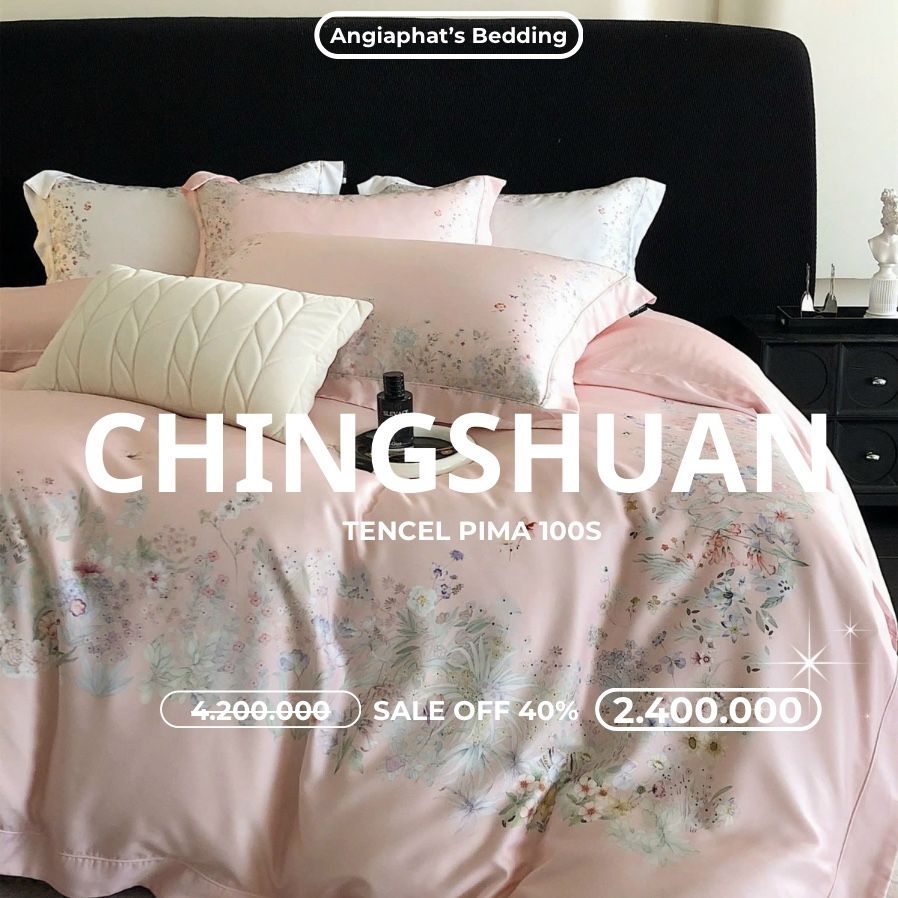 Bộ Chăn Ga Tencel Pima 100s Chingshuan - Hoa Hồng Cam