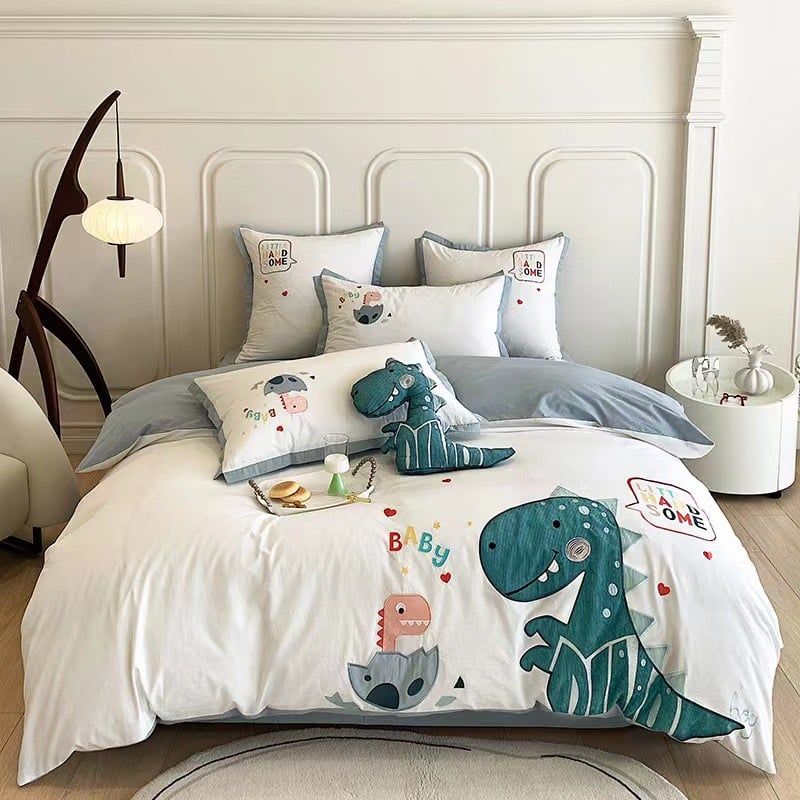 Bộ Chăn Ga Cotton Linen Kids - KHỦNG LONG