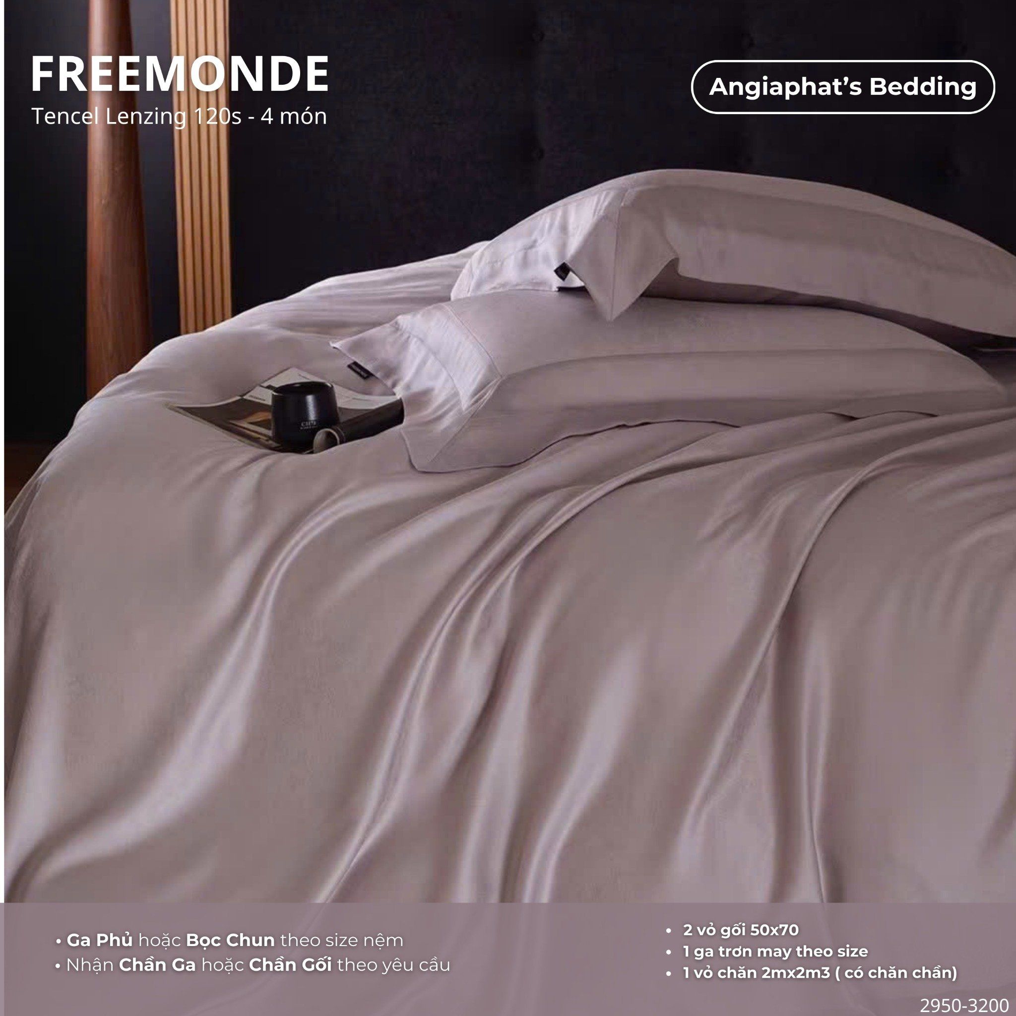 Set Chăn Ga Tencel 120s Freemonce Dệt Vân Chìm - Màu 4