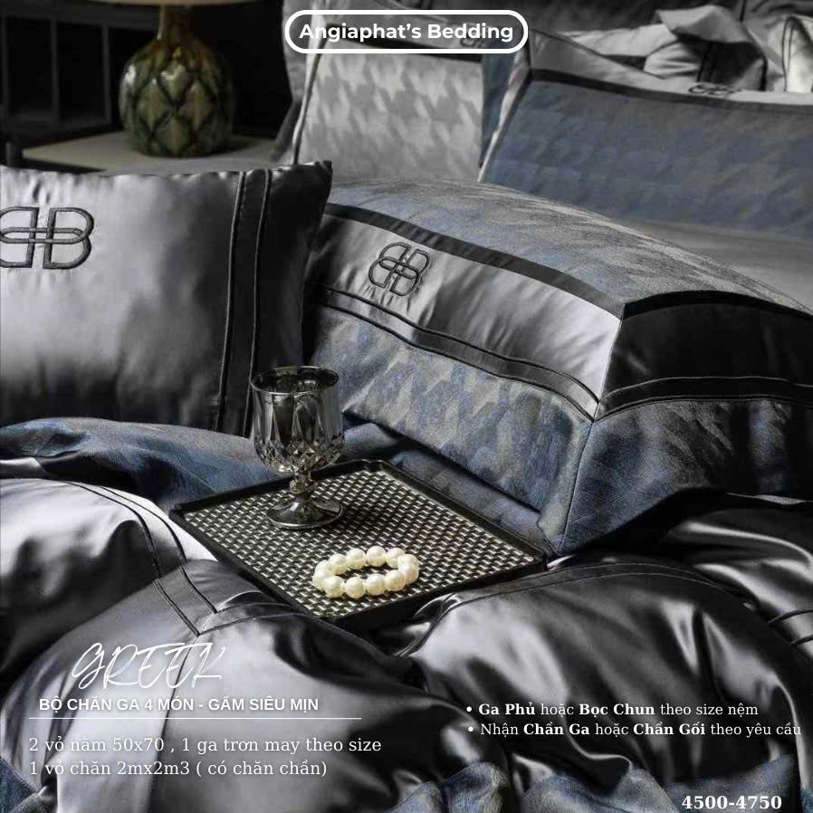 Set Chăn Ga Luxury - Gấm Siêu Mịn - B XANH