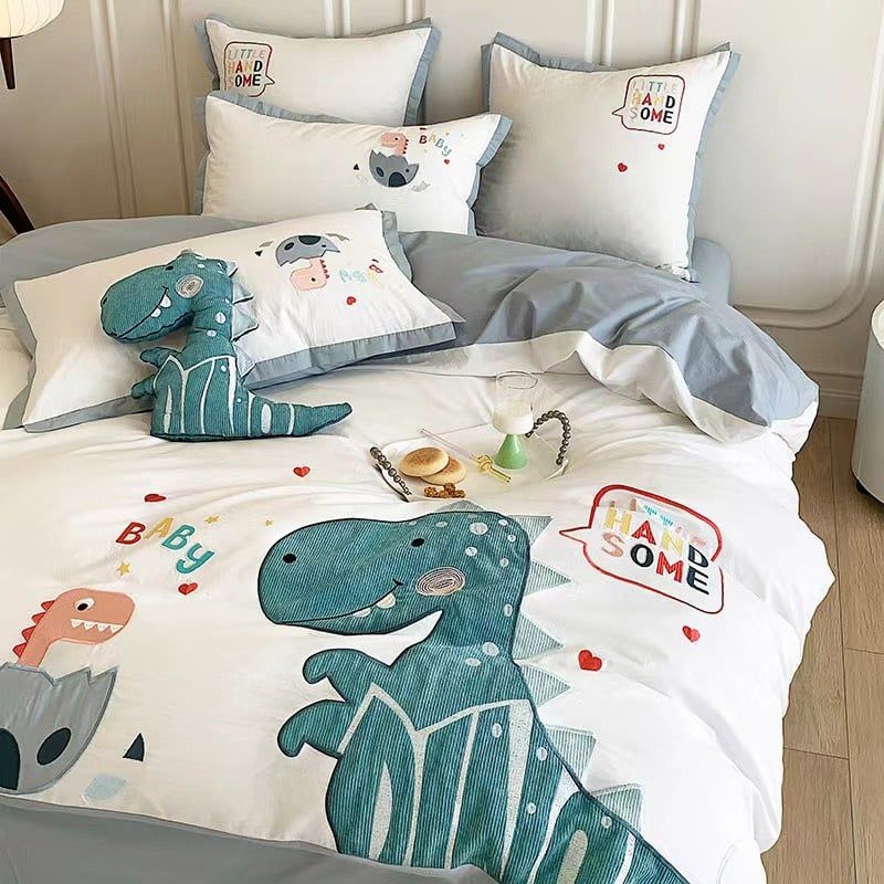 Bộ Chăn Ga Cotton Linen Kids - KHỦNG LONG