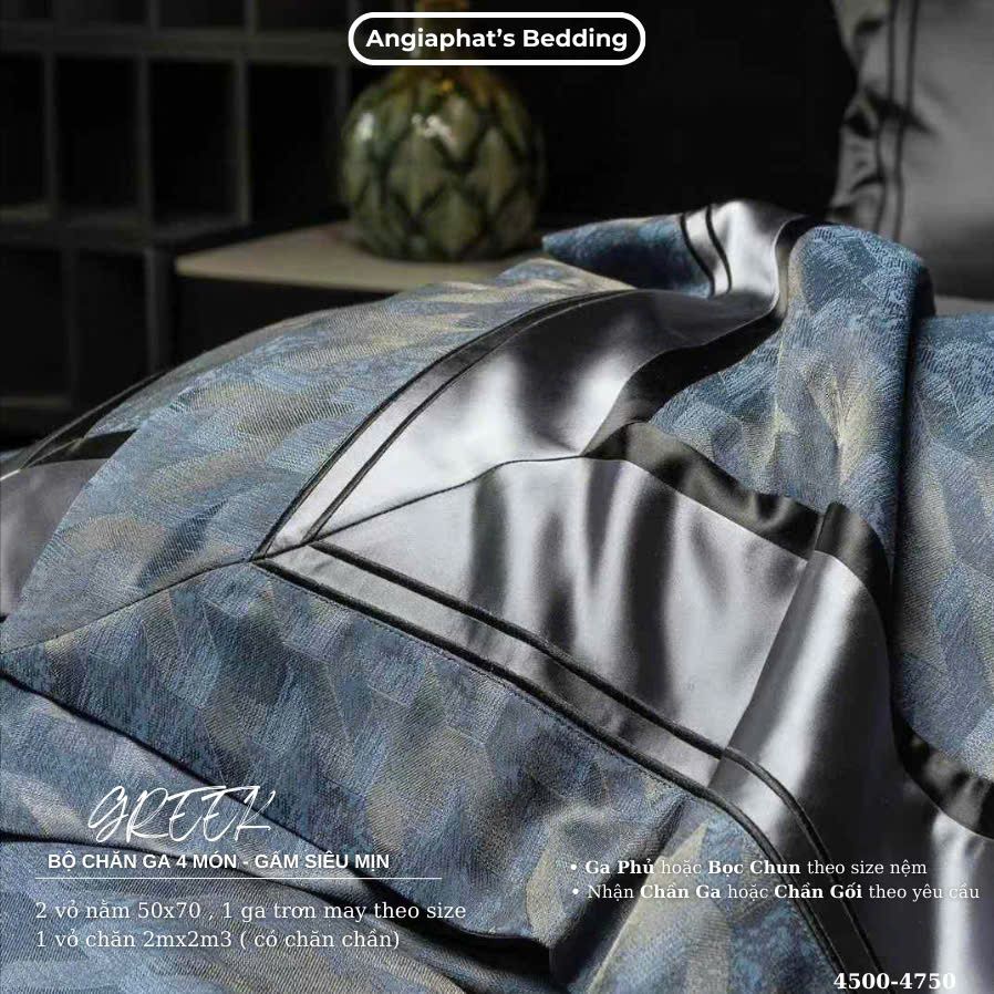 Set Chăn Ga Luxury - Gấm Siêu Mịn - B XANH