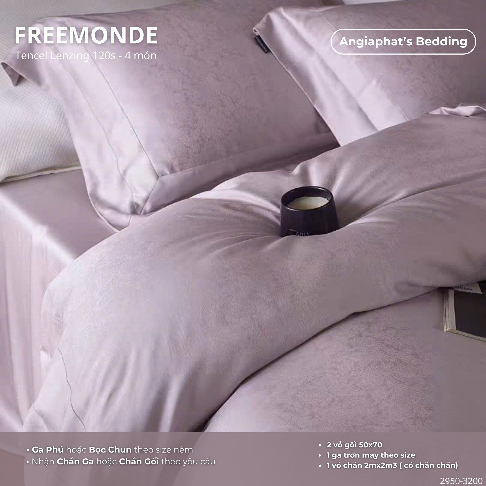 Set Chăn Ga Tencel 120s Freemonce Dệt Vân Chìm - Màu 4