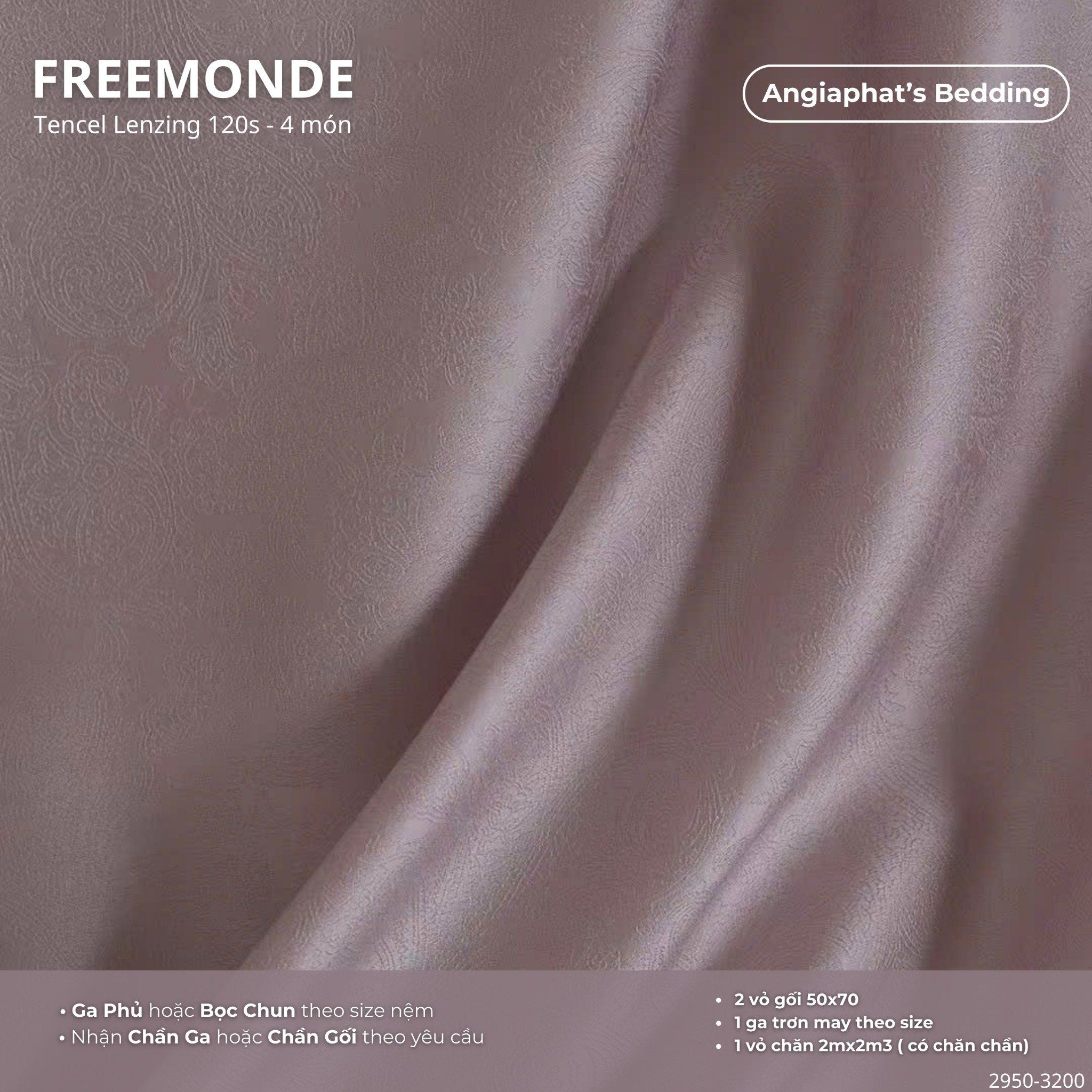 Set Chăn Ga Tencel 120s Freemonce Dệt Vân Chìm - Màu 4