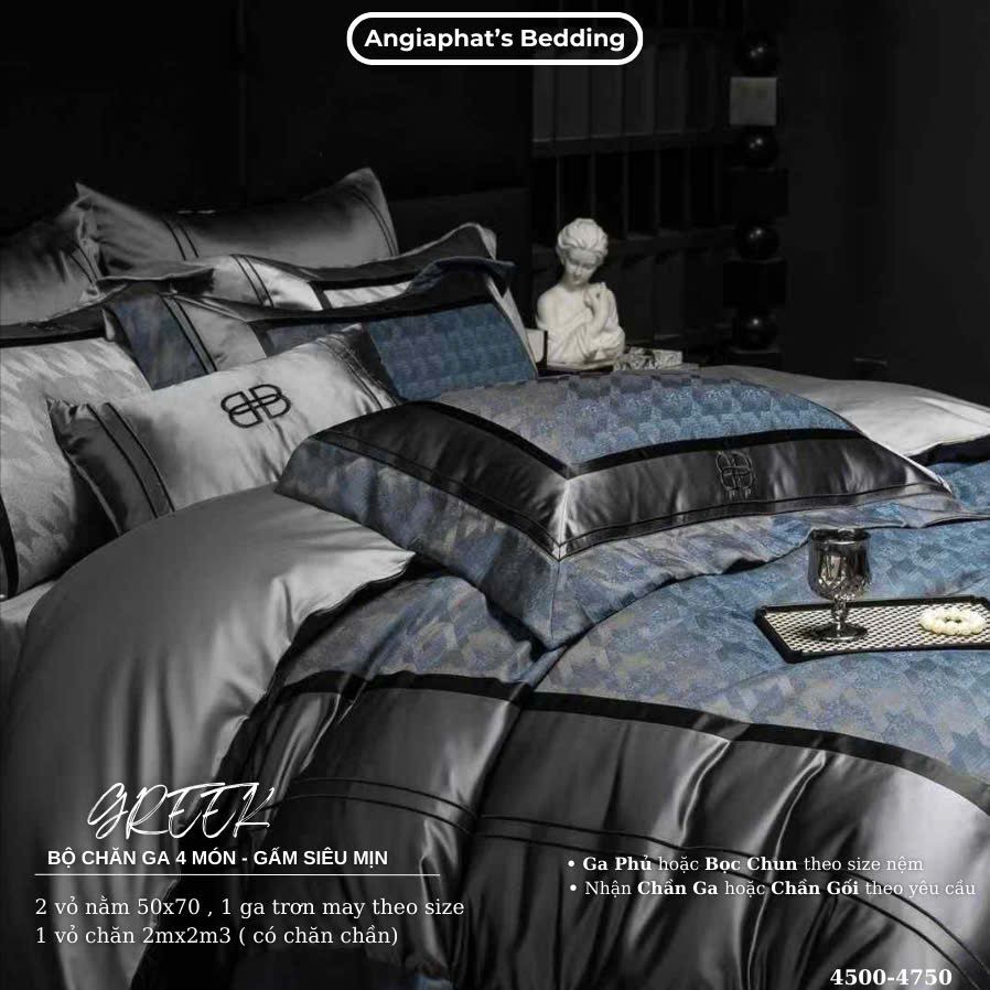 Set Chăn Ga Luxury - Gấm Siêu Mịn - B XANH