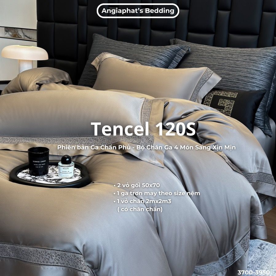 Set Chăn Ga Tencel 120s - 5 MÓN - GA TRẦN PHỦ - MÀU 4