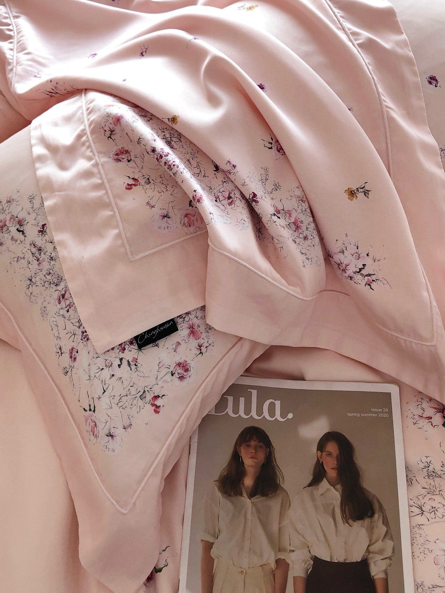 Bộ Chăn Ga Tencel Pima 100s Chingshuan - Hoa Hồng Cam