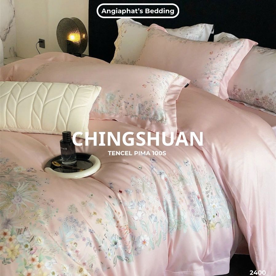 Bộ Chăn Ga Tencel Pima 100s Chingshuan - Hoa Hồng Cam