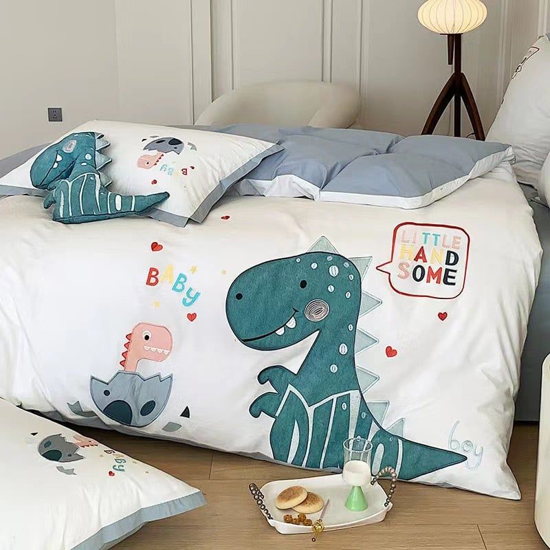 Bộ Chăn Ga Cotton Linen Kids - KHỦNG LONG