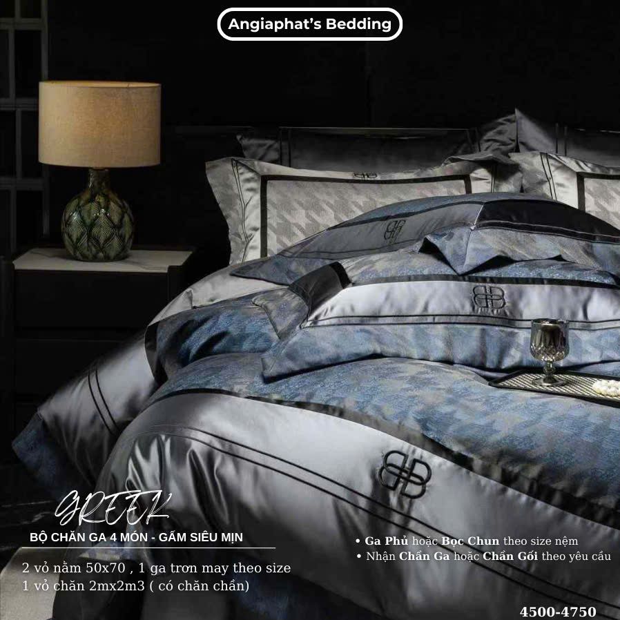 Set Chăn Ga Luxury - Gấm Siêu Mịn - B XANH