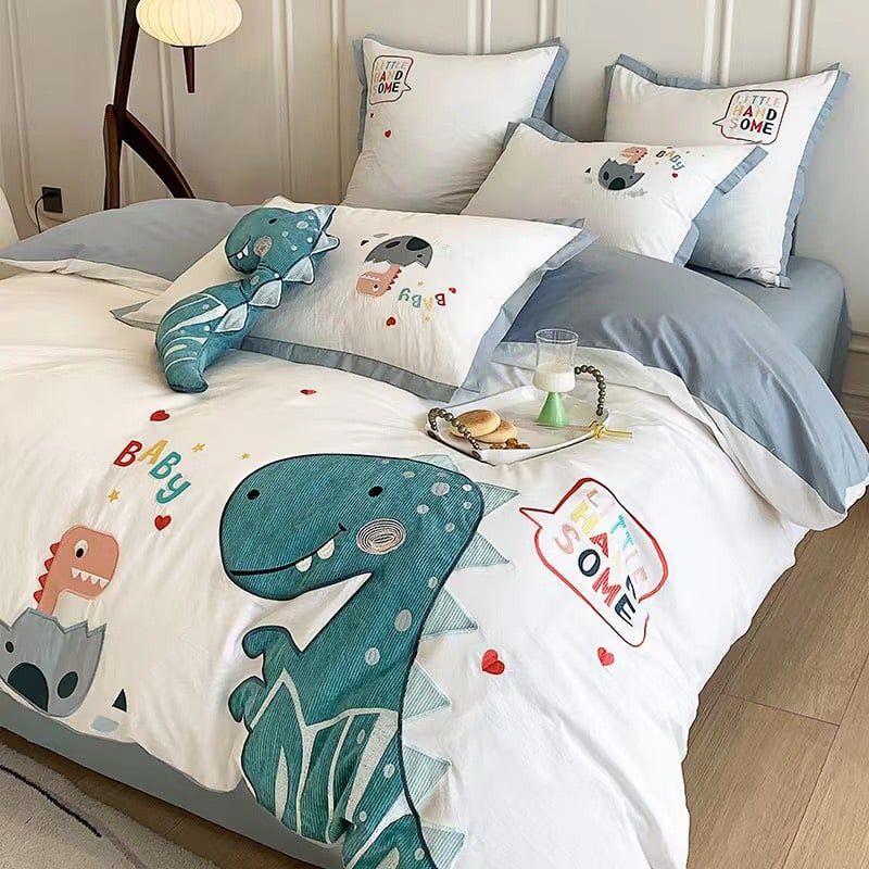 Bộ Chăn Ga Cotton Linen Kids - KHỦNG LONG