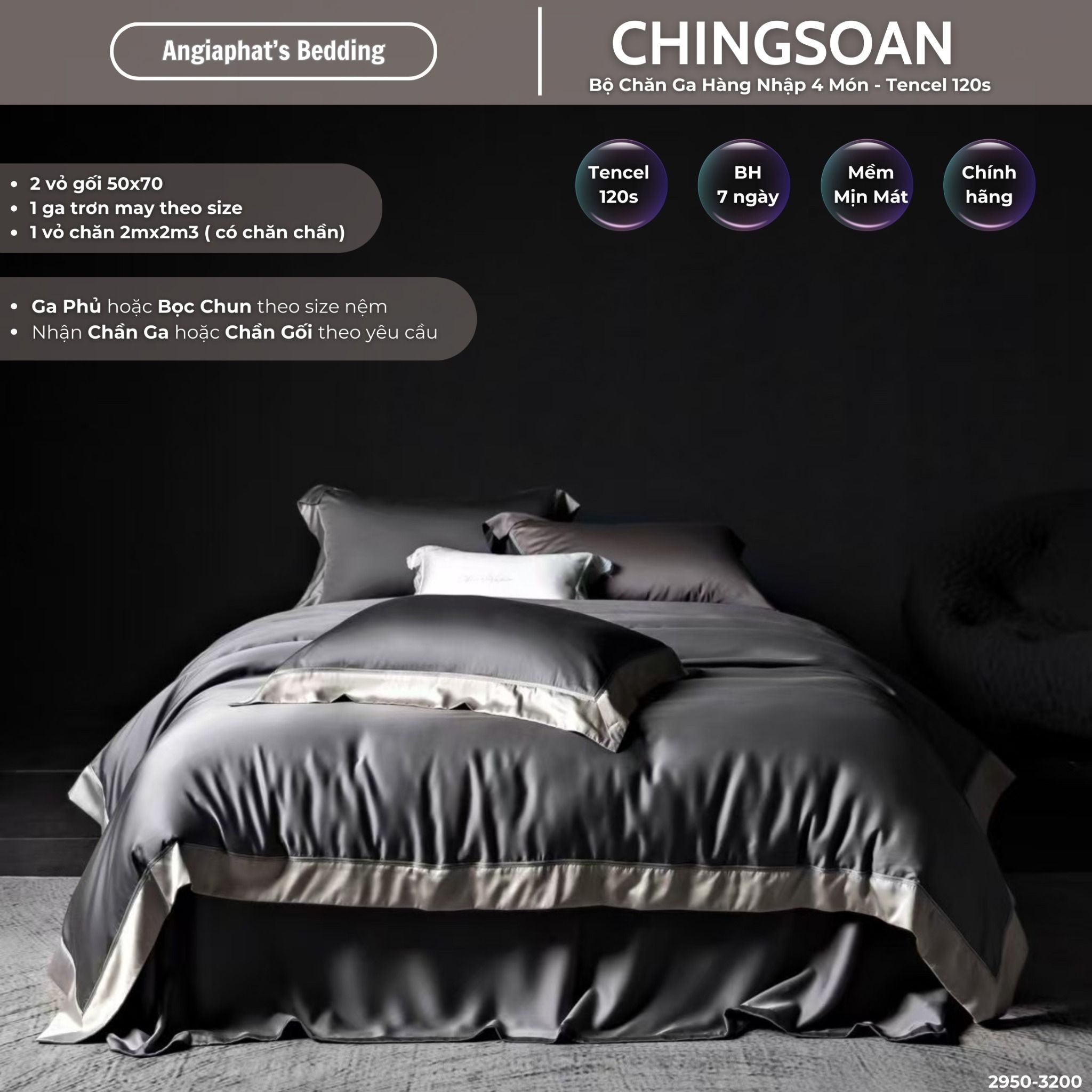 Set Chăn Ga Tencel 120s Chingsuan Viền - Màu 4