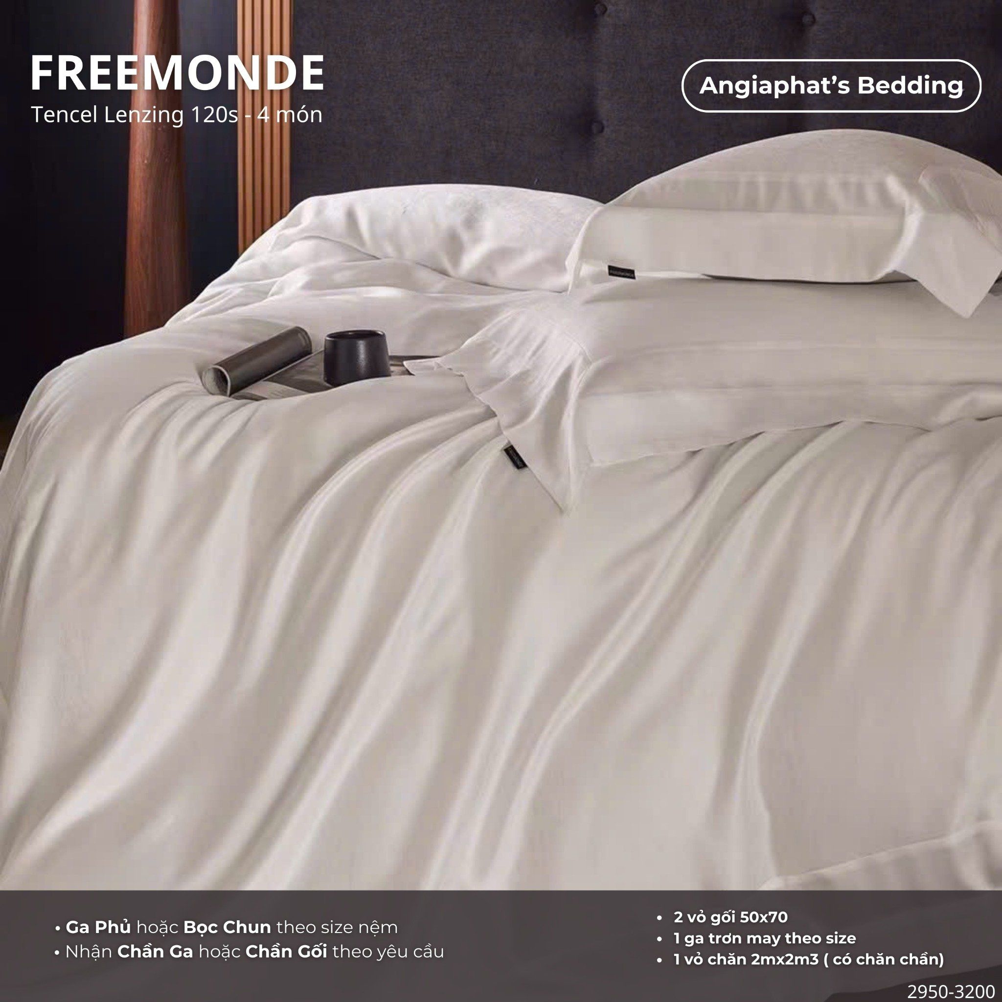Set Chăn Ga Tencel 120s Freemonce Dệt Vân Chìm - Màu 5