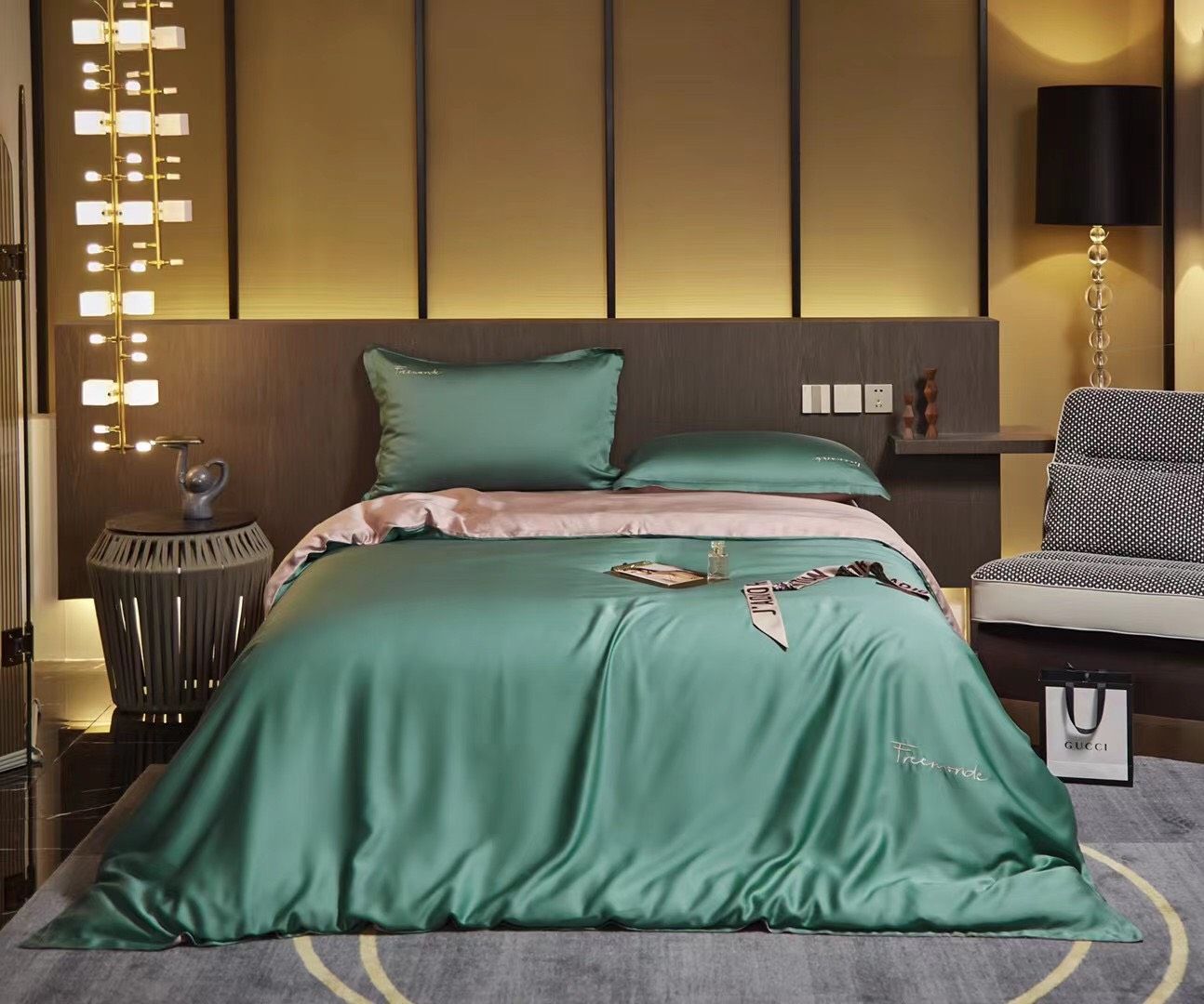 Bộ Chăn Ga Tencel 80S Freemonde Phối Xanh - Hồng