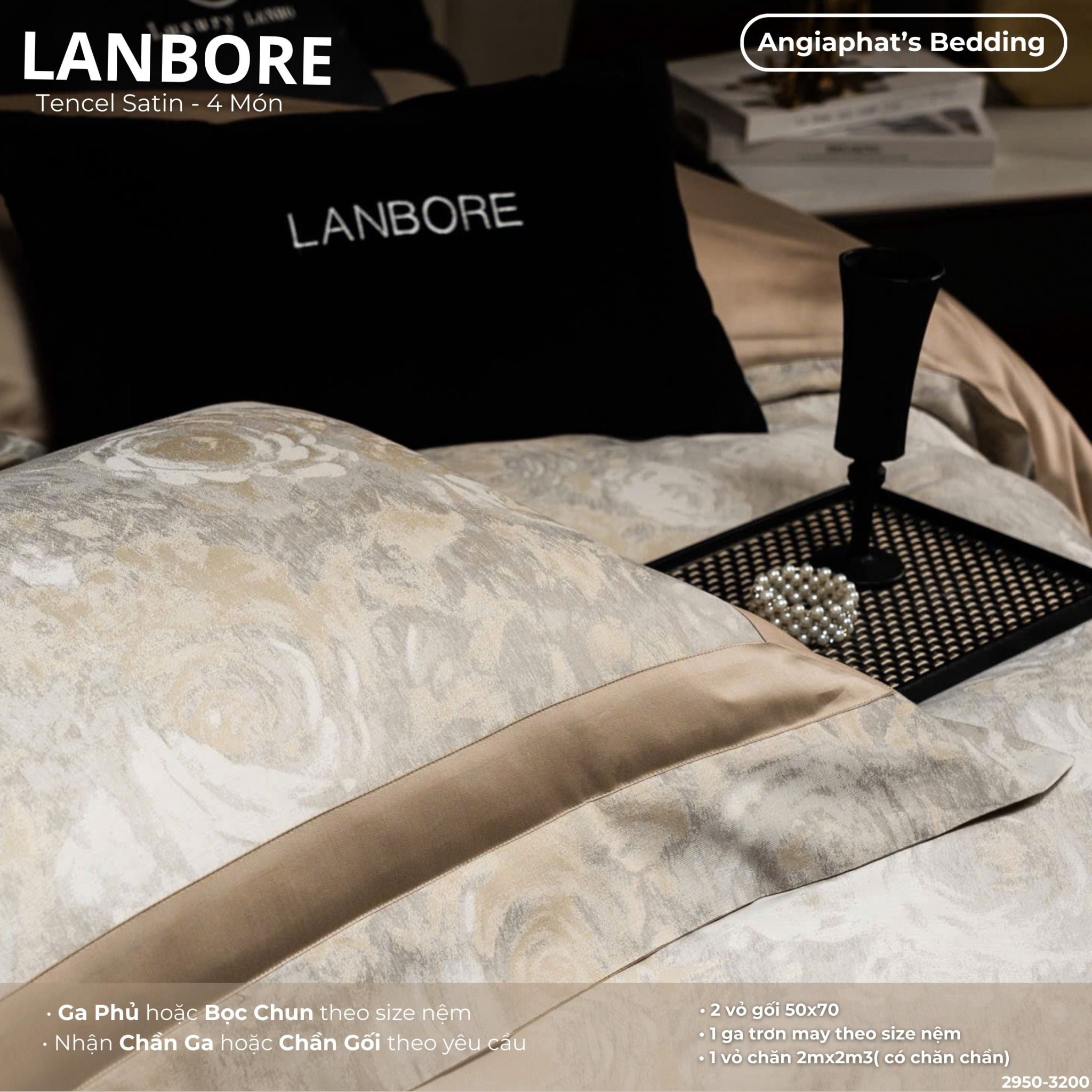 Set Chăn Ga Tencel 100s Dệt Hoa - Lanbore