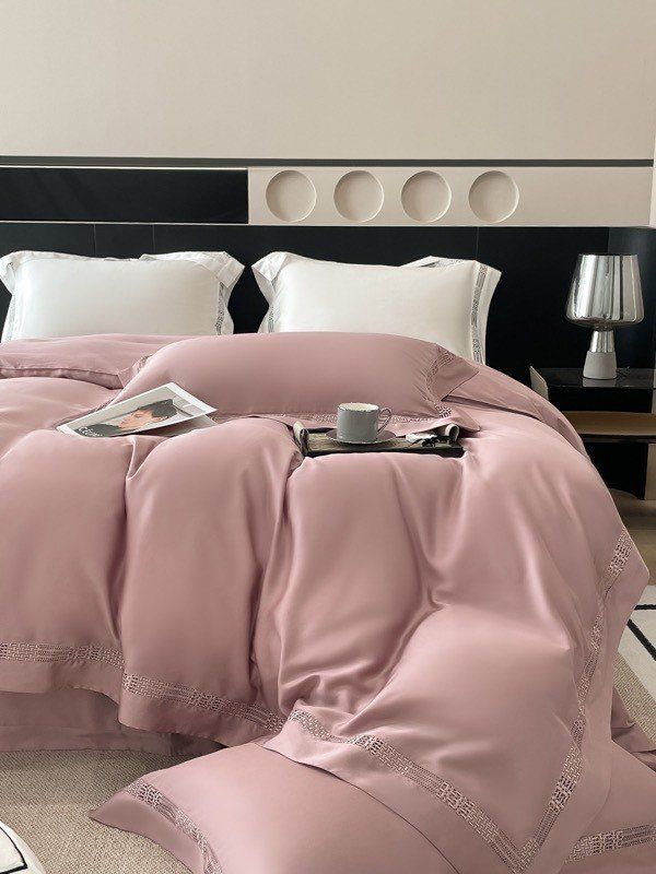 Bộ Chăn Ga Tencel 100s Viền - Hồng