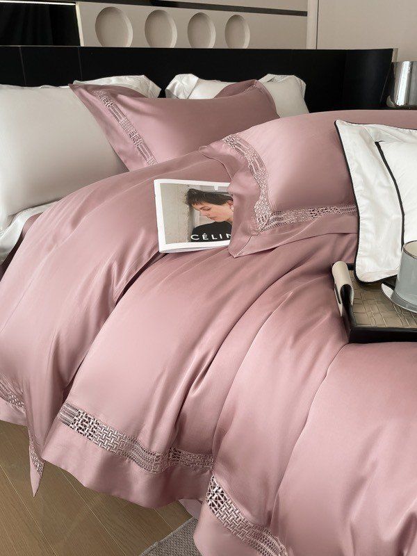 Bộ Chăn Ga Tencel 100s Viền - Hồng