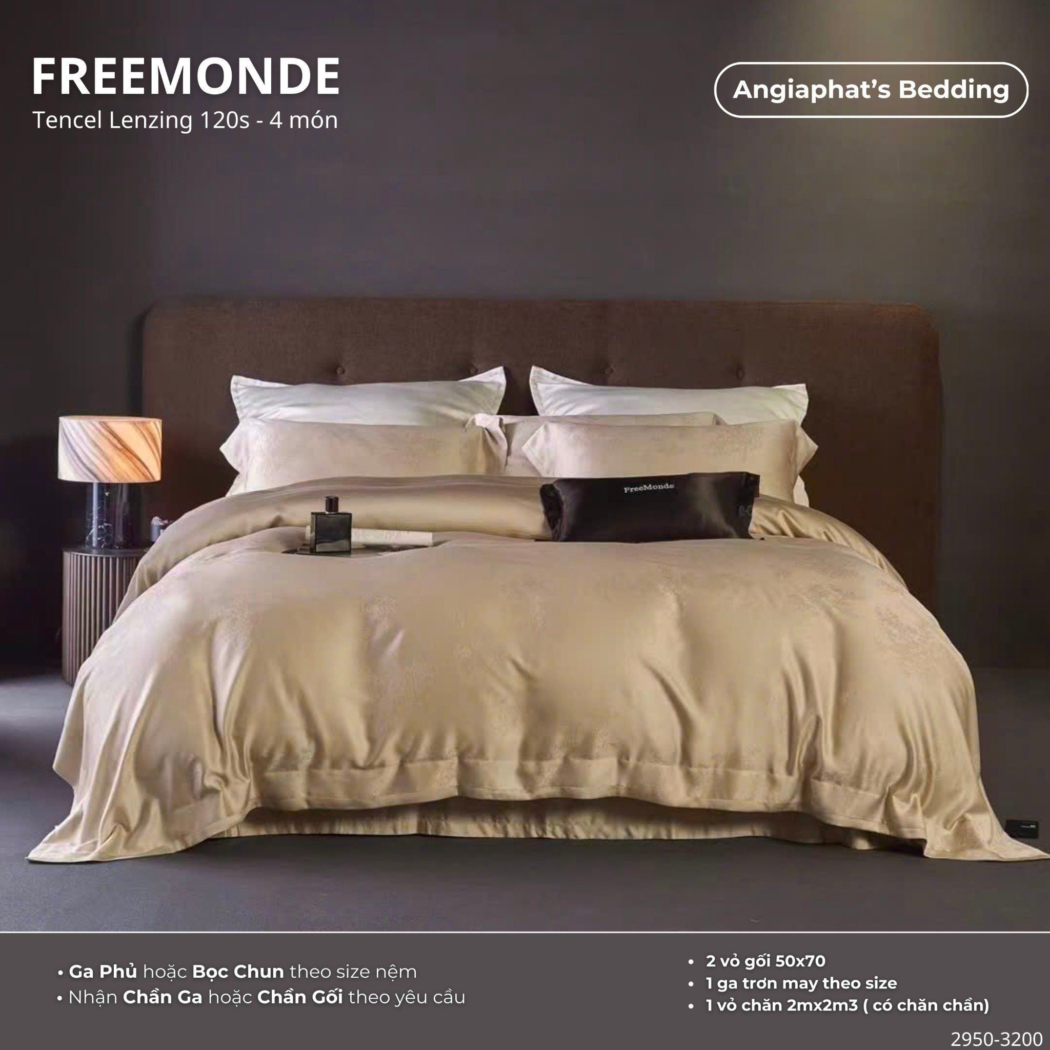 Set Chăn Ga Tencel 120s Freemonce Dệt Vân Chìm - Màu 6
