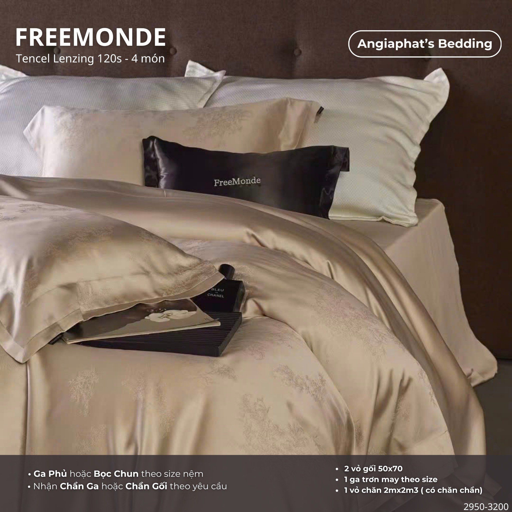 Set Chăn Ga Tencel 120s Freemonce Dệt Vân Chìm - Màu 6