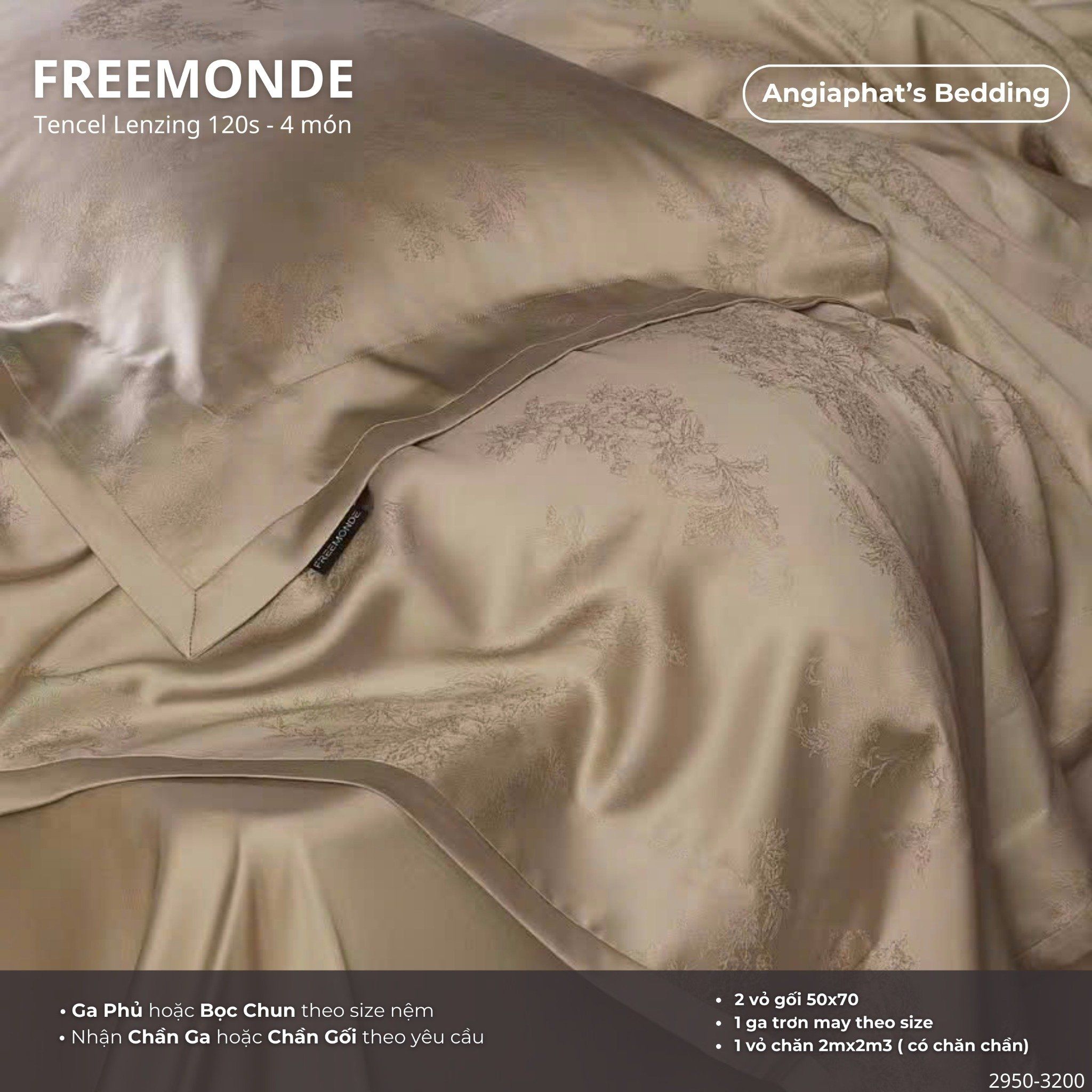 Set Chăn Ga Tencel 120s Freemonce Dệt Vân Chìm - Màu 6